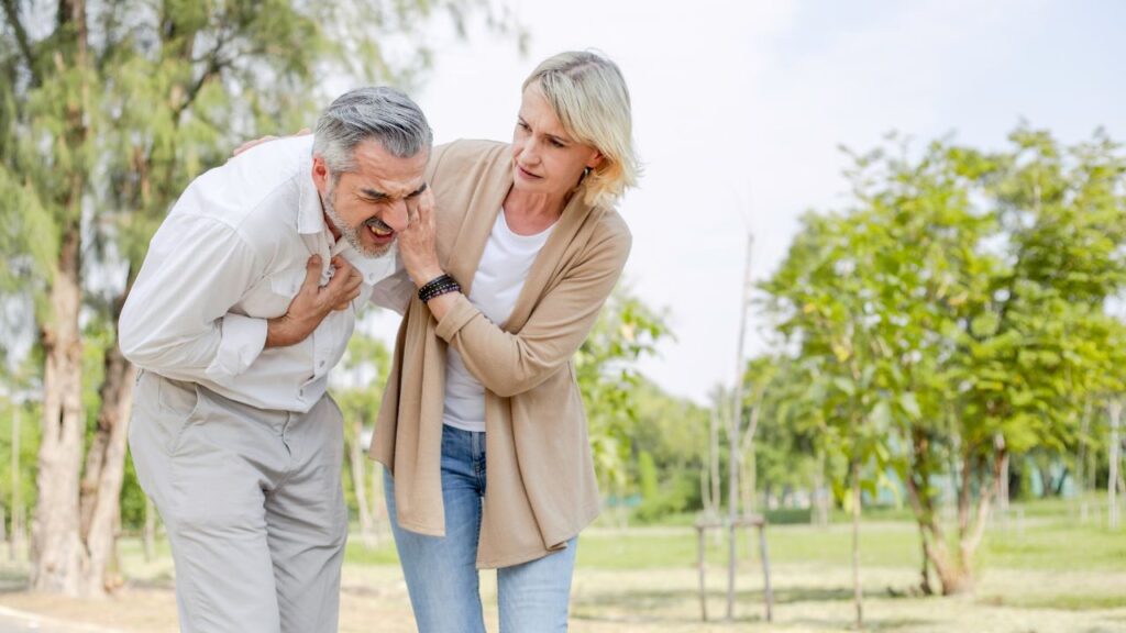 Senior Man Suffering and Having Chest Pain