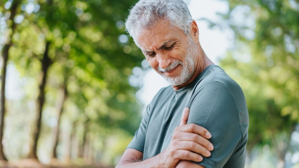 Senior men with shoulder pain