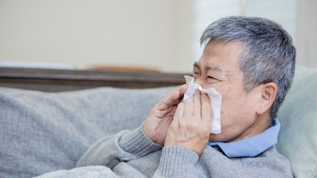 Elderly Sick Man Sneeze