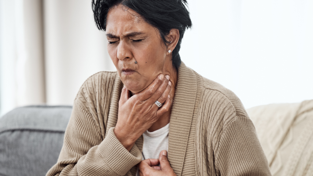 Senior Woman Breathing Problem and Choking with Asthma